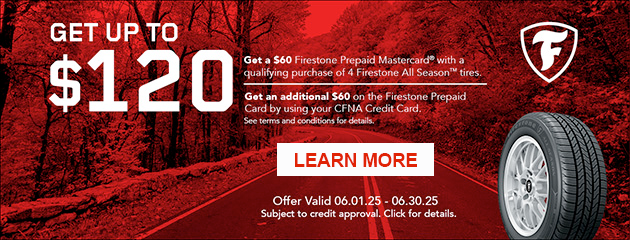 Get Up To $120 on All Season Firestone Tires at West Tire & Auto Center in Washington, PA